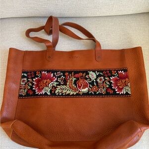 Soledad Brown Leather Embroidered Tote Bag